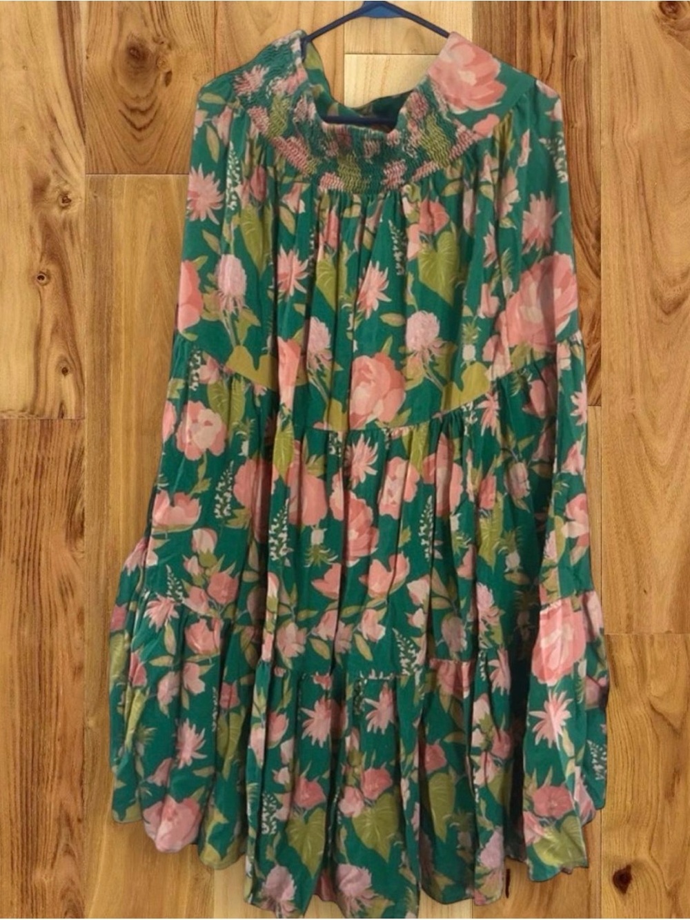 NATURAL LIFE Teal Maxi Skirt with Pink Floral Print